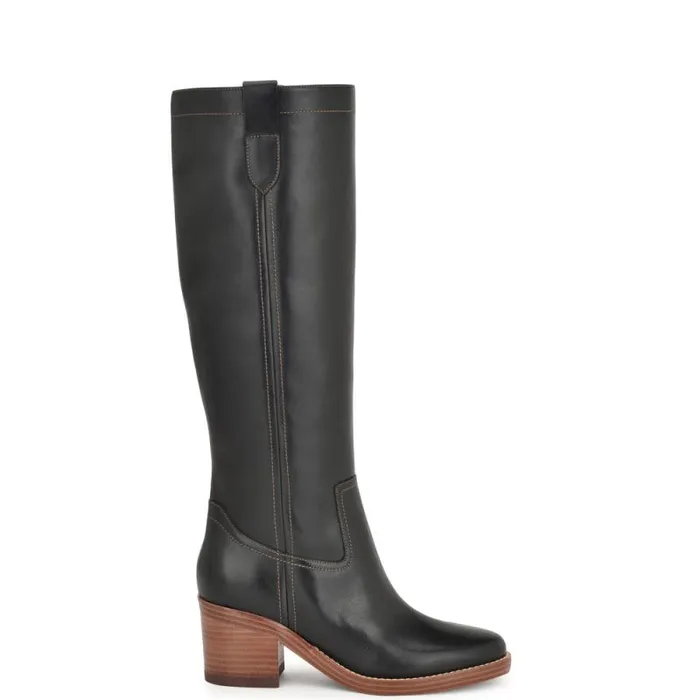 Hecee Block Heel Tailored Boots Black Leather Women Nine West Boots and Booties