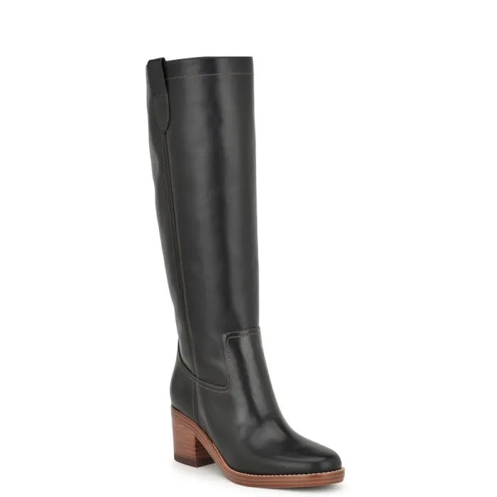 Hecee Block Heel Tailored Boots Black Leather Women Nine West Boots and Booties