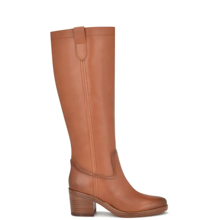 Hecee Block Heel Tailored Boots Brown Leather Women Nine West Boots and Booties