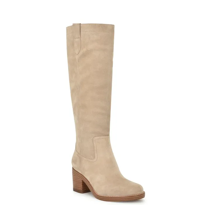 Hecee Block Heel Tailored Boots Tan Suede Women Nine West Boots and Booties