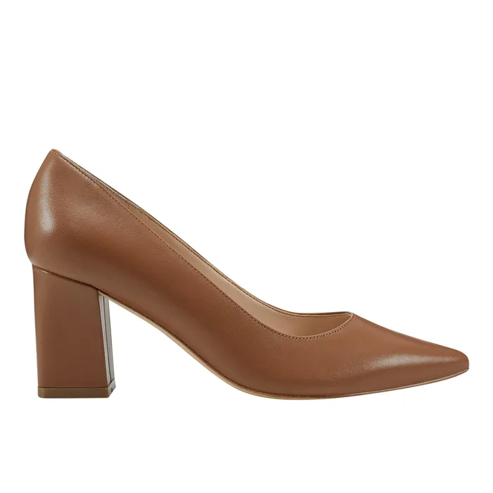 Heels and Pumps Women Marc Fisher Zala Block Heel Pointy Toe Pump Dark Natural Leather
