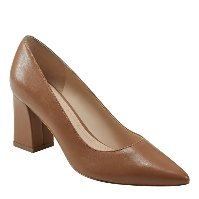 Heels and Pumps Women Marc Fisher Zala Block Heel Pointy Toe Pump Dark Natural Leather
