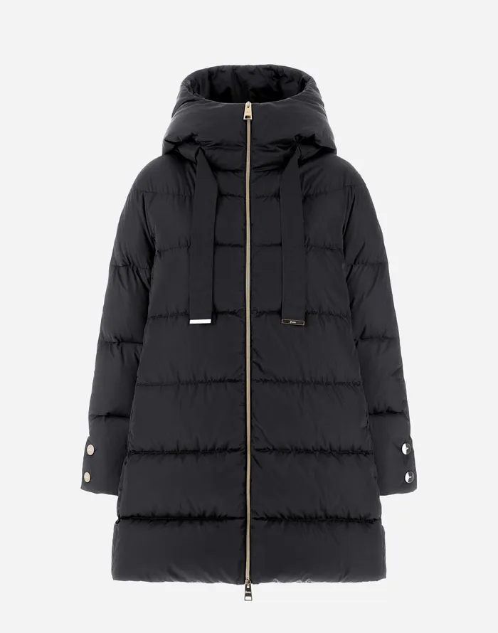 Herno ASHAPE JACKET IN SATIN Black Women Long Down Jackets