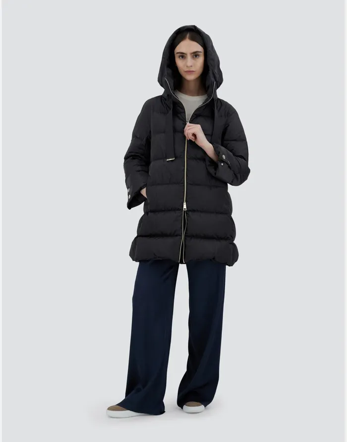 Herno ASHAPE JACKET IN SATIN Black Women Long Down Jackets