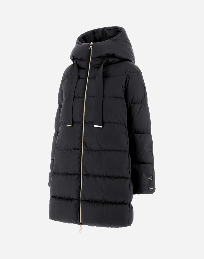 Herno ASHAPE JACKET IN SATIN Black Women Long Down Jackets