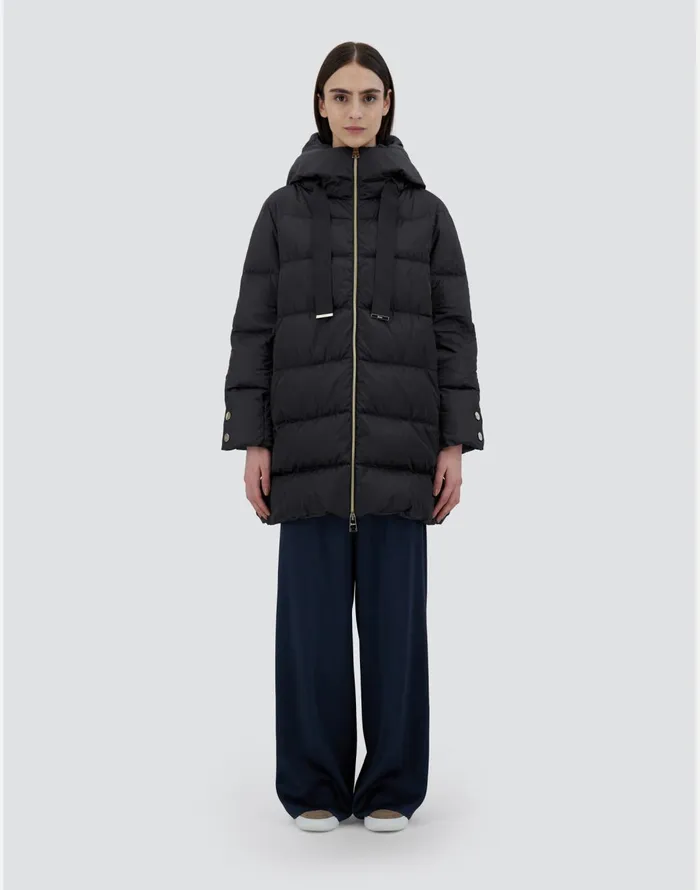 Herno ASHAPE JACKET IN SATIN Black Women Long Down Jackets