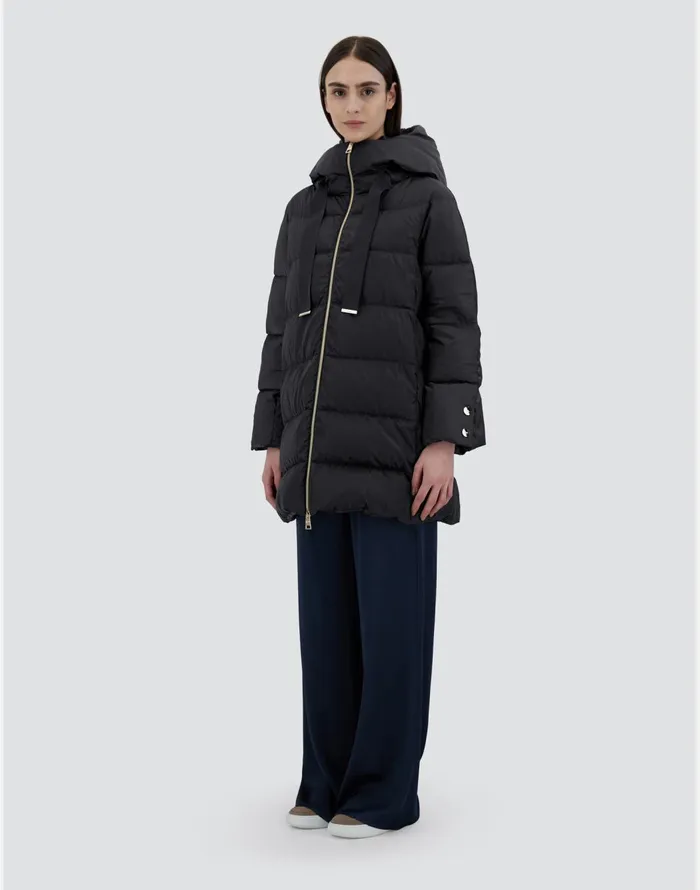 Herno ASHAPE JACKET IN SATIN Black Women Long Down Jackets