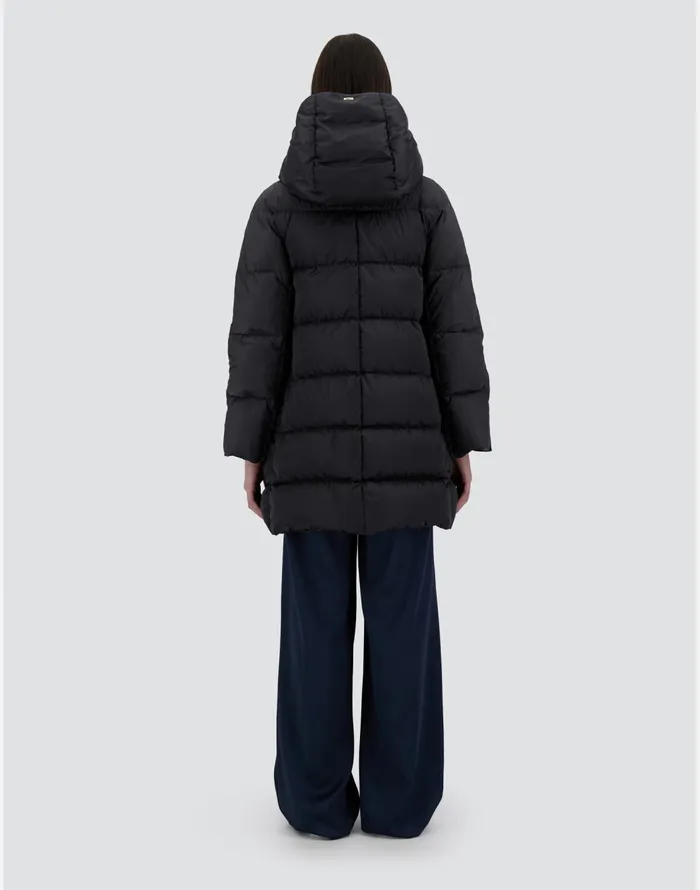Herno ASHAPE JACKET IN SATIN Black Women Long Down Jackets