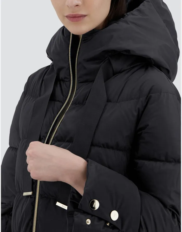 Herno ASHAPE JACKET IN SATIN Black Women Long Down Jackets