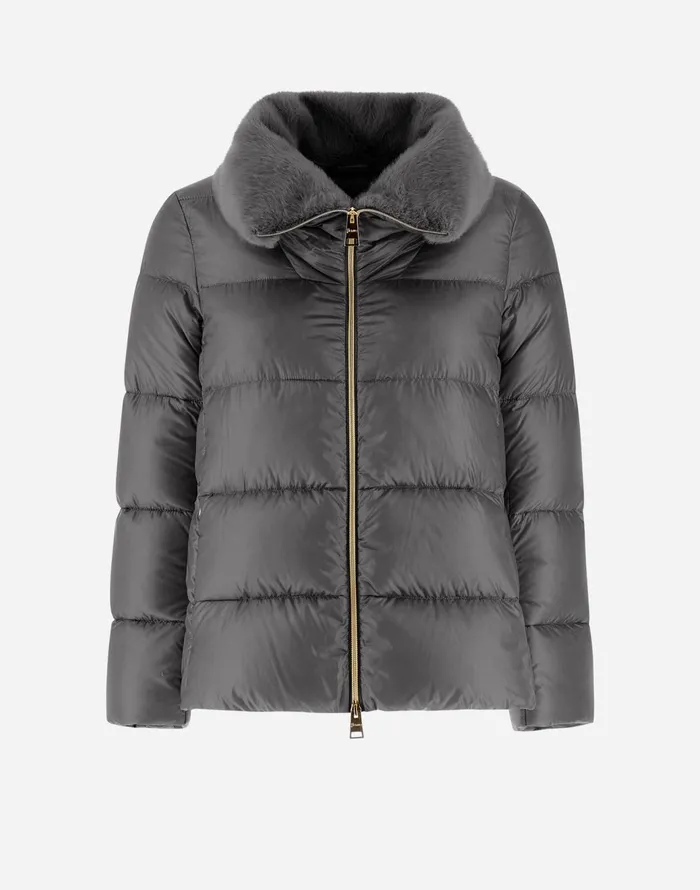 Herno BOMBER JACKET IN NYLON ULTRALIGHT AND NEW LADY FAUX FUR Grey Women Bomber