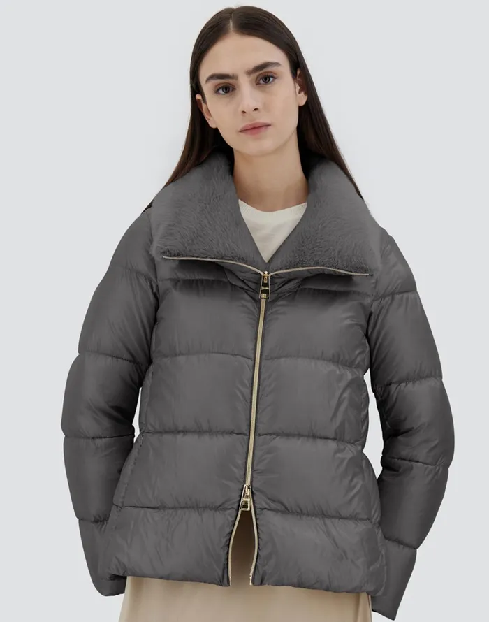 Herno BOMBER JACKET IN NYLON ULTRALIGHT AND NEW LADY FAUX FUR Grey Women Bomber