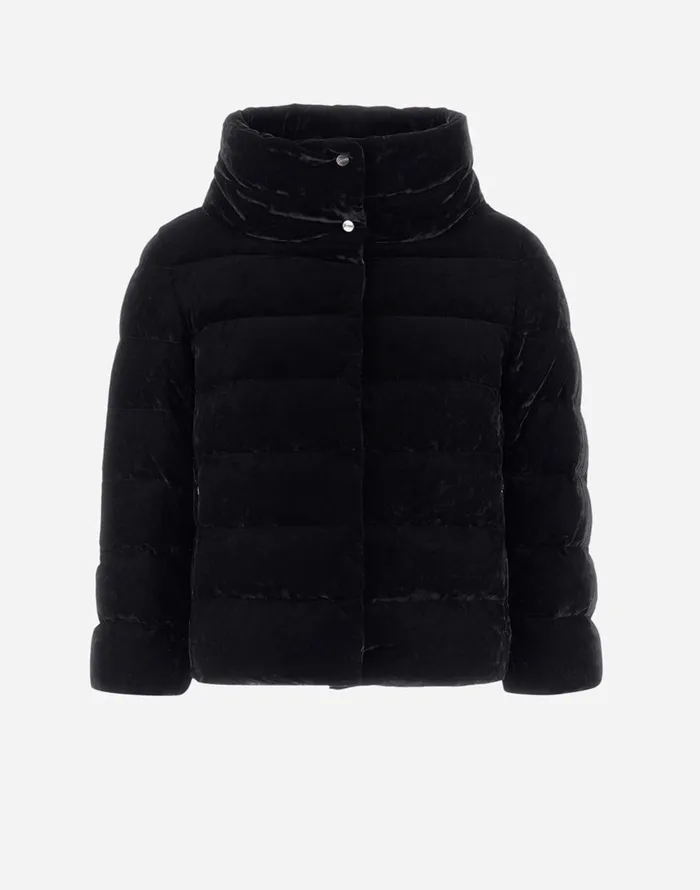 Herno CAPE IN MARBLEDVELVET Black Women Capes