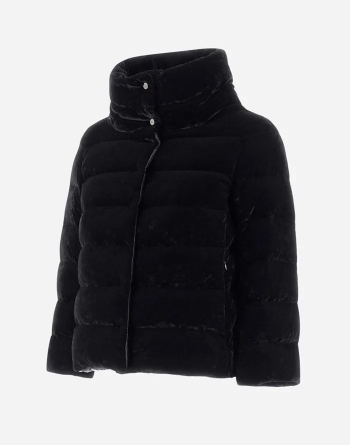 Herno CAPE IN MARBLEDVELVET Black Women Capes