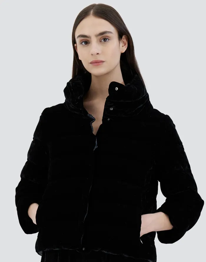 Herno CAPE IN MARBLEDVELVET Black Women Capes