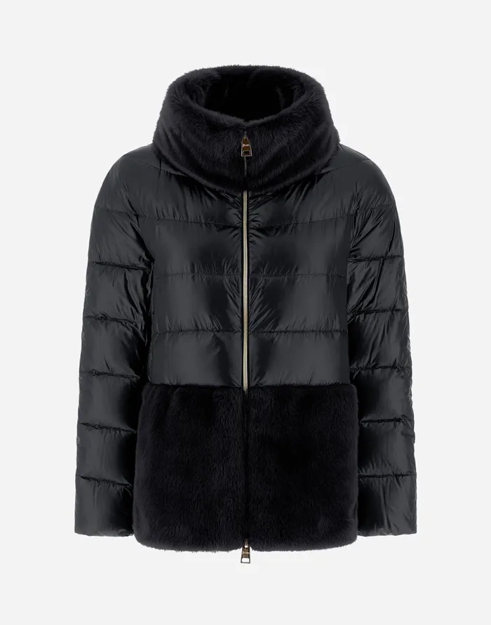 Herno CAPE IN NYLON ULTRALIGHT AND NEW LADY FAUX FUR Black Women Capes