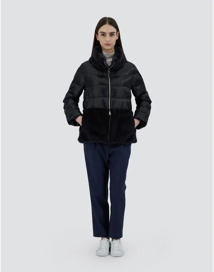 Herno CAPE IN NYLON ULTRALIGHT AND NEW LADY FAUX FUR Black Women Capes