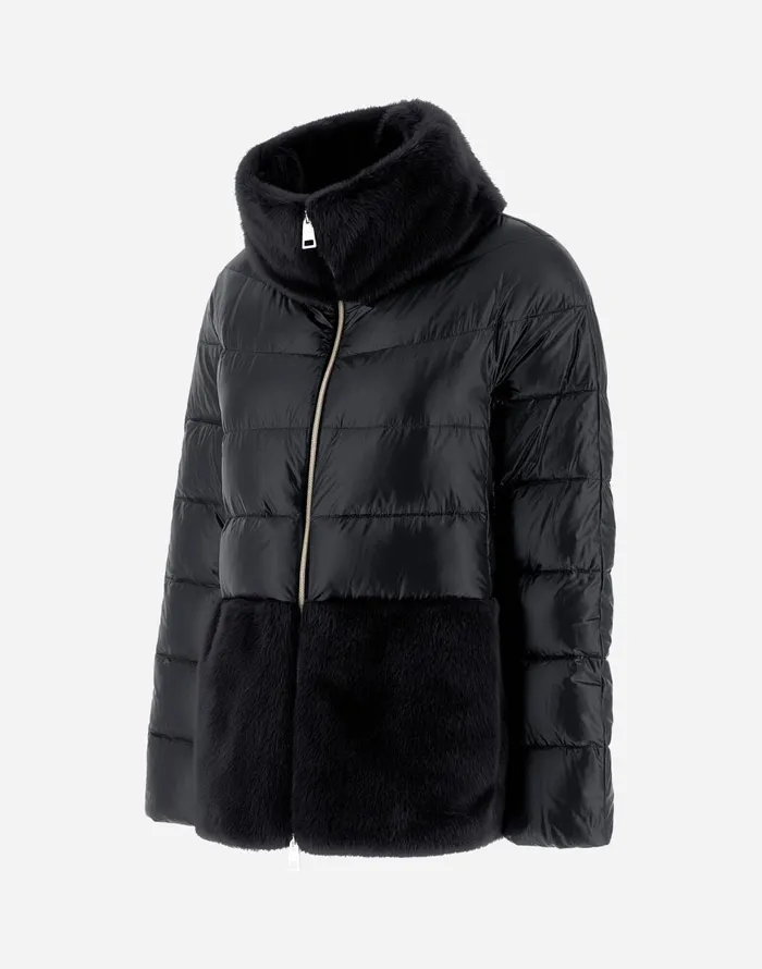 Herno CAPE IN NYLON ULTRALIGHT AND NEW LADY FAUX FUR Black Women Capes