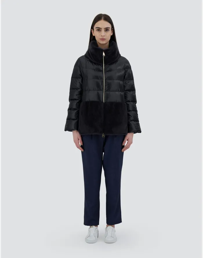 Herno CAPE IN NYLON ULTRALIGHT AND NEW LADY FAUX FUR Black Women Capes
