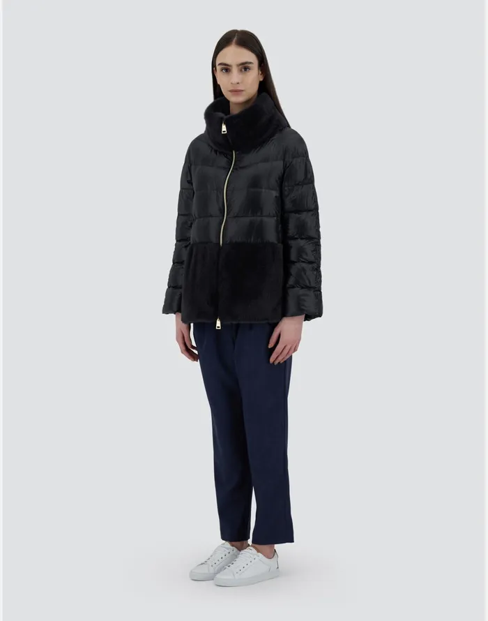 Herno CAPE IN NYLON ULTRALIGHT AND NEW LADY FAUX FUR Black Women Capes