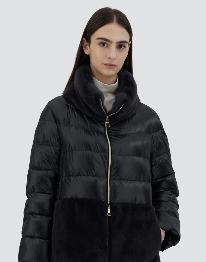 Herno CAPE IN NYLON ULTRALIGHT AND NEW LADY FAUX FUR Black Women Capes