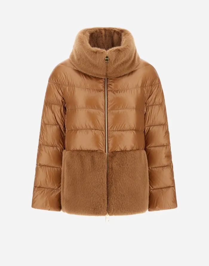 Herno CAPE IN NYLON ULTRALIGHT AND NEW LADY FAUX FUR Camel Women Capes