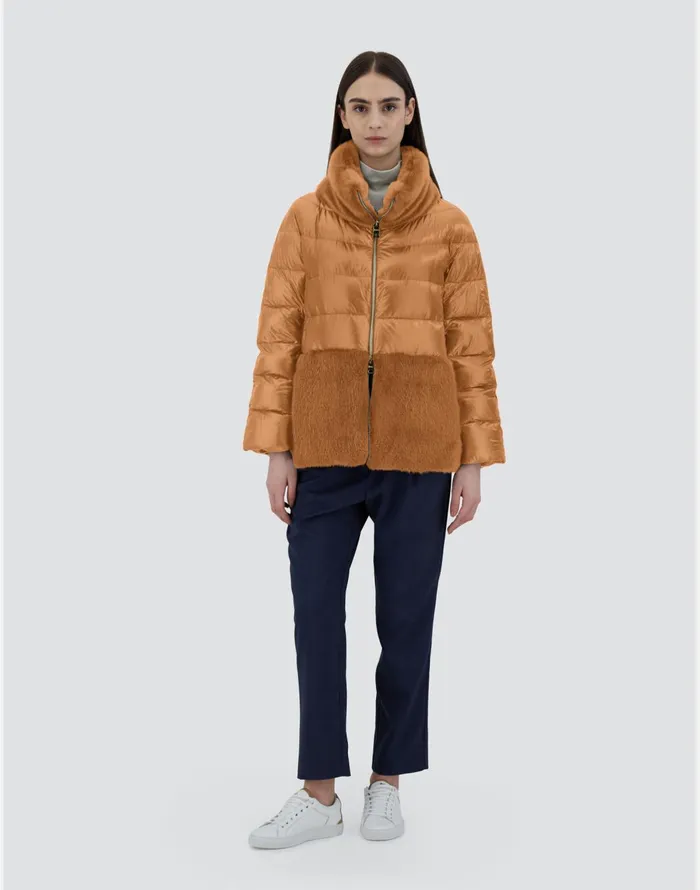 Herno CAPE IN NYLON ULTRALIGHT AND NEW LADY FAUX FUR Camel Women Capes