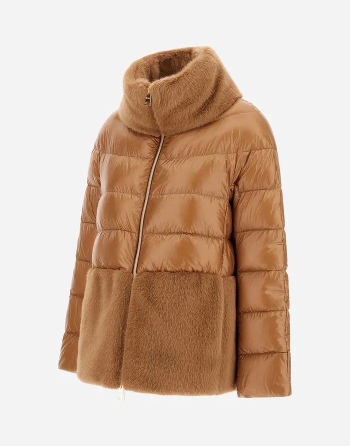 Herno CAPE IN NYLON ULTRALIGHT AND NEW LADY FAUX FUR Camel Women Capes