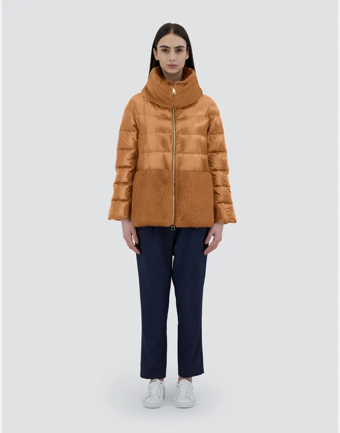 Herno CAPE IN NYLON ULTRALIGHT AND NEW LADY FAUX FUR Camel Women Capes