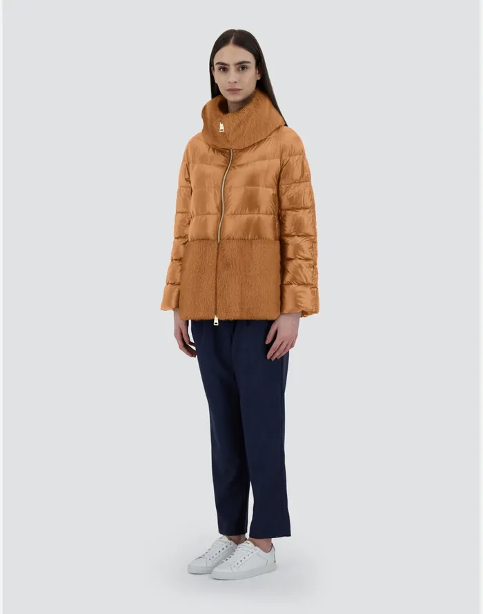 Herno CAPE IN NYLON ULTRALIGHT AND NEW LADY FAUX FUR Camel Women Capes