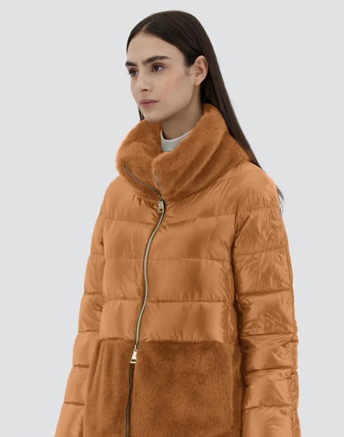 Herno CAPE IN NYLON ULTRALIGHT AND NEW LADY FAUX FUR Camel Women Capes