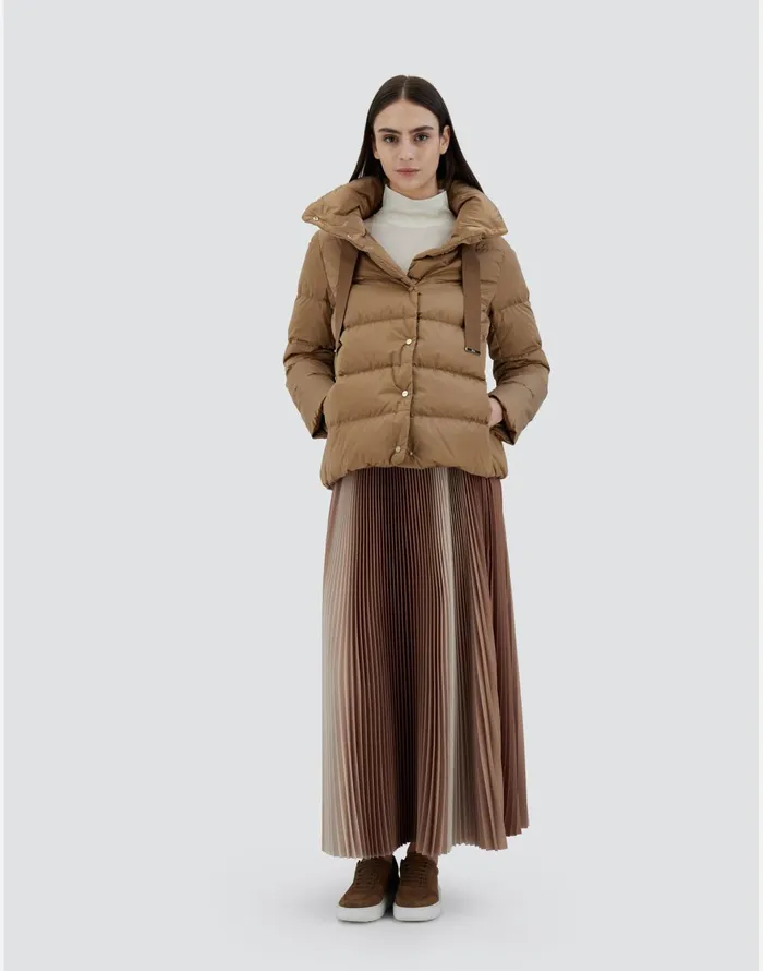 Herno CAPE IN SATIN Camel Women Short Down Jackets