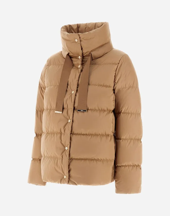 Herno CAPE IN SATIN Camel Women Short Down Jackets