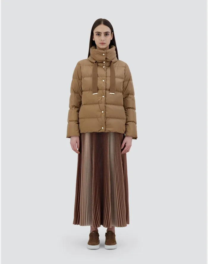 Herno CAPE IN SATIN Camel Women Short Down Jackets