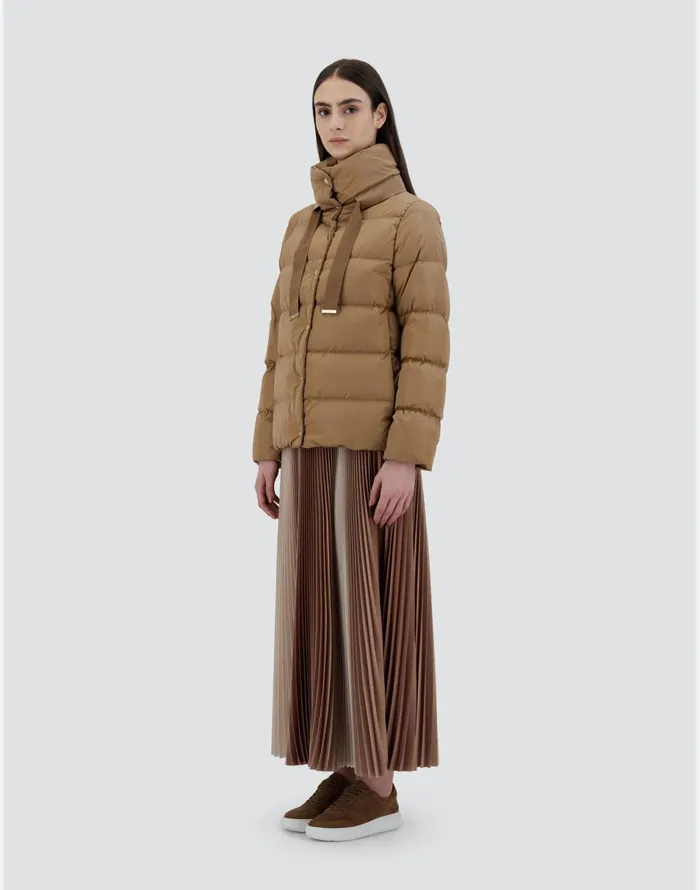 Herno CAPE IN SATIN Camel Women Short Down Jackets