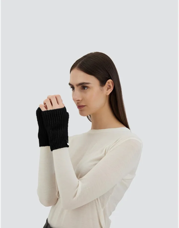 Herno GLOVES IN PLAINALPACA WOOL Black Women Sleeves and Gloves