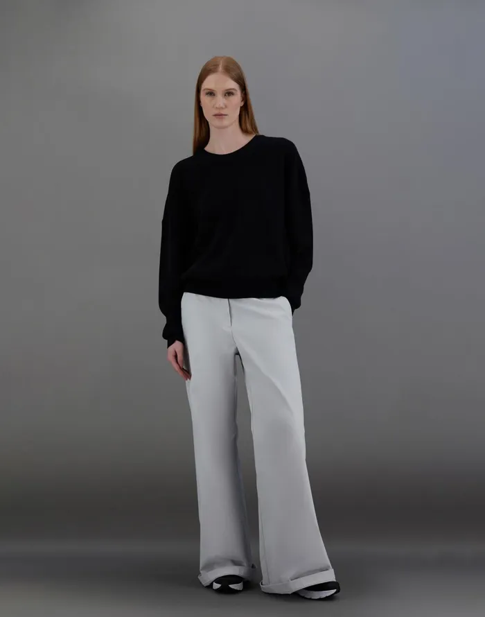 Herno LAMINAR SWEATER IN COTTON and WOOL KNIT Black Women Sweaters and Cardigan