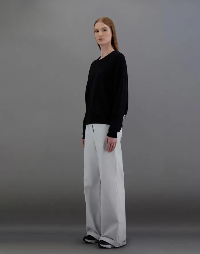 Herno LAMINAR SWEATER IN COTTON and WOOL KNIT Black Women Sweaters and Cardigan