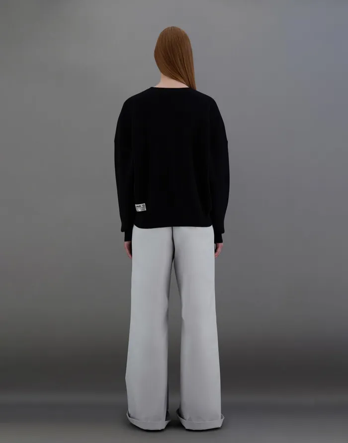 Herno LAMINAR SWEATER IN COTTON and WOOL KNIT Black Women Sweaters and Cardigan