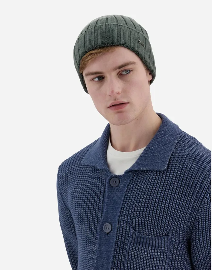 Herno RESORT BEANIE IN INFINITY WOOL RIB Olive Green Men Hats