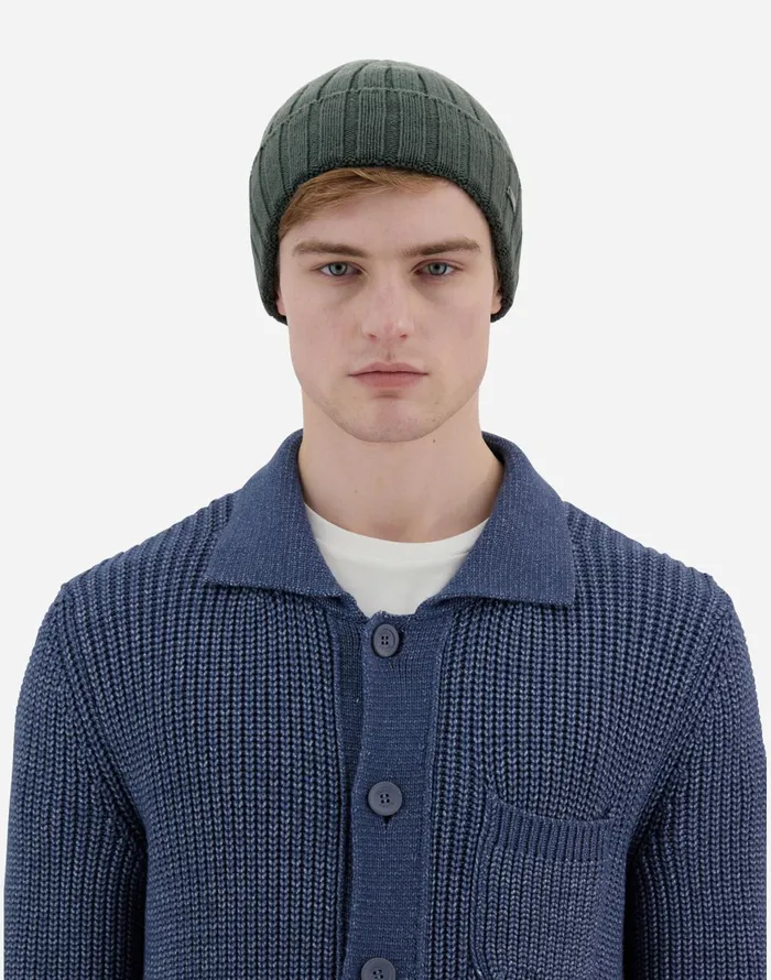 Herno RESORT BEANIE IN INFINITY WOOL RIB Olive Green Men Hats
