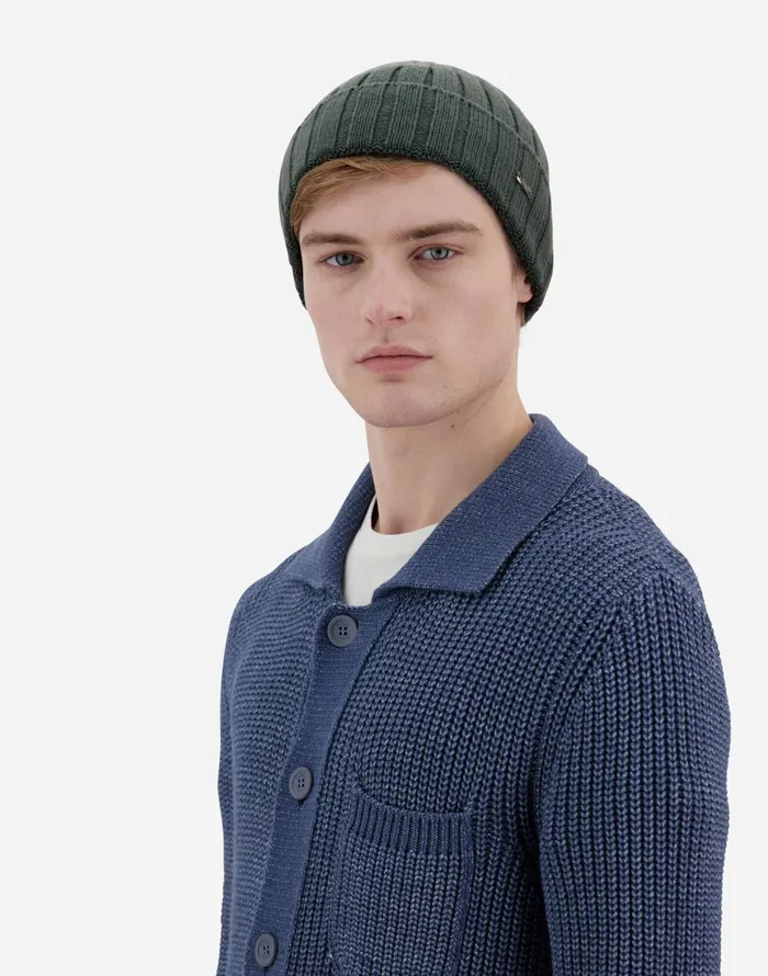 Herno RESORT BEANIE IN INFINITY WOOL RIB Olive Green Men Hats