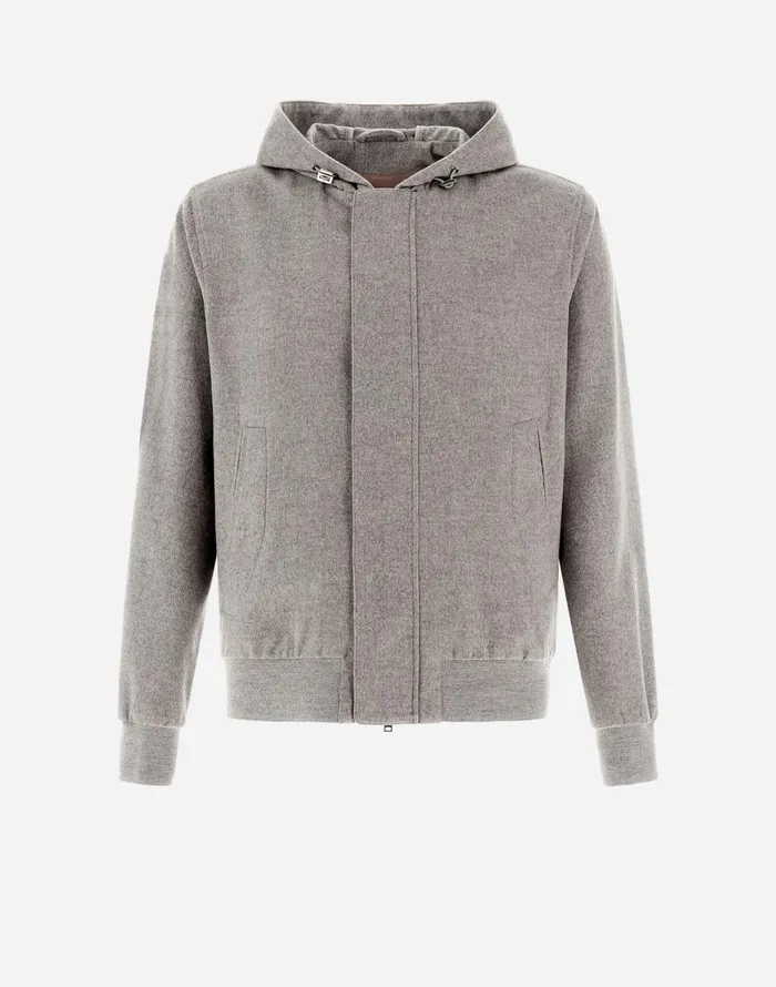 Herno RESORT BOMBER JACKET IN CASHMERE Light Grey Men Sweatshirts and Bomber