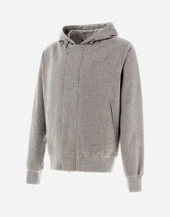 Herno RESORT BOMBER JACKET IN CASHMERE Light Grey Men Sweatshirts and Bomber