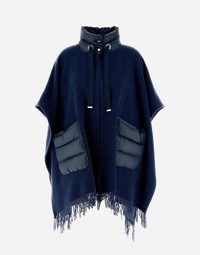 Herno RESORT PONCHO IN WARMY and NYLON ULTRALIGHT Navy Blue Women AShape