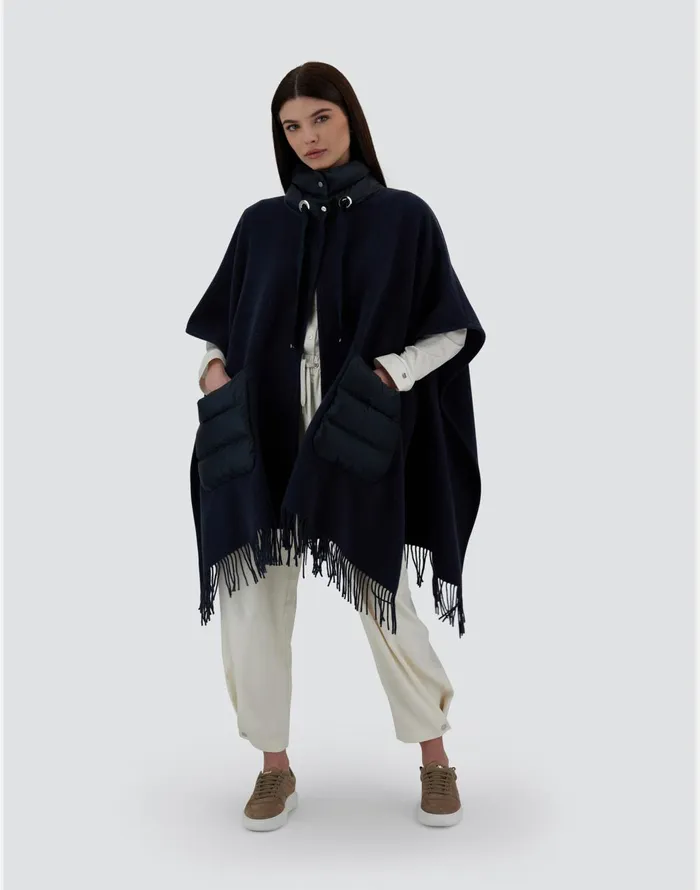 Herno RESORT PONCHO IN WARMY and NYLON ULTRALIGHT Navy Blue Women AShape