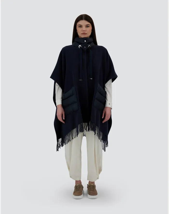 Herno RESORT PONCHO IN WARMY and NYLON ULTRALIGHT Navy Blue Women AShape