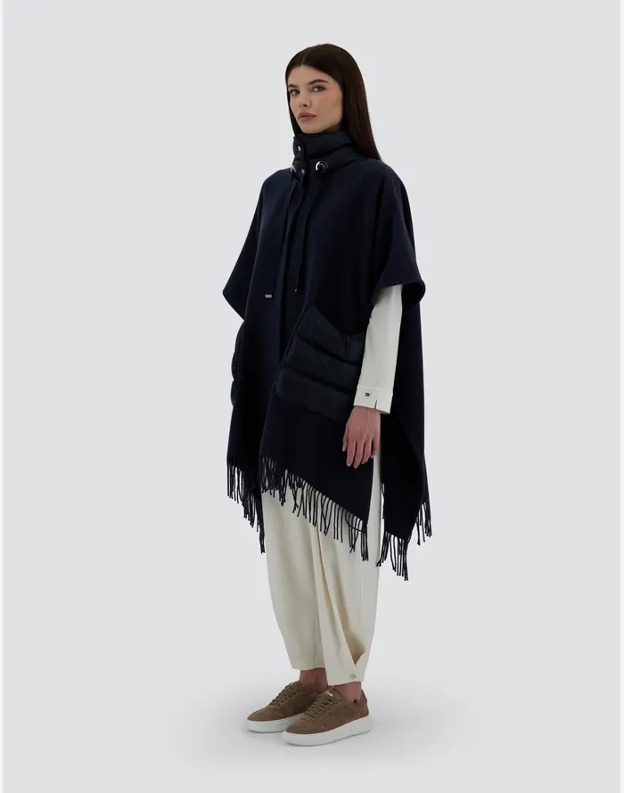 Herno RESORT PONCHO IN WARMY and NYLON ULTRALIGHT Navy Blue Women AShape