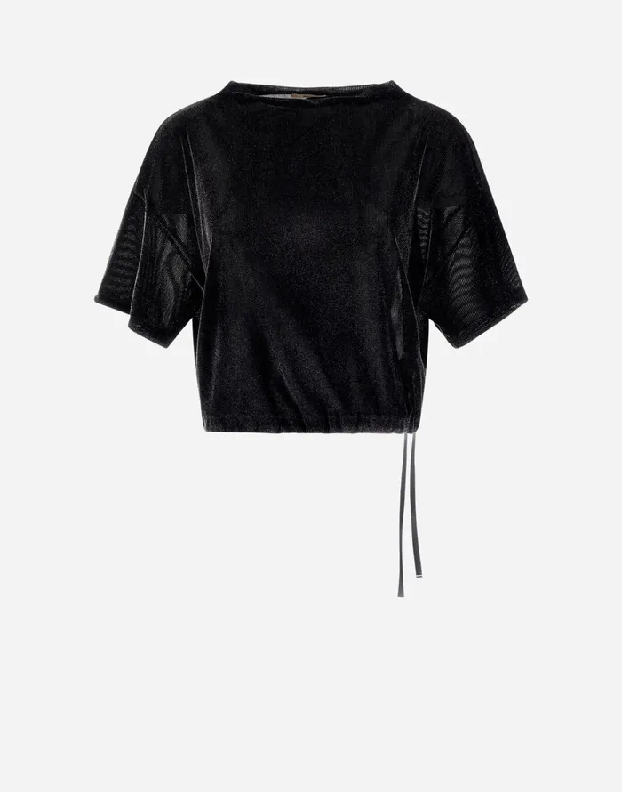 Herno TSHIRT IN RIBBYVELVET Black Women Tshirts and Tops