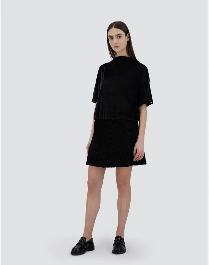Herno TSHIRT IN RIBBYVELVET Black Women Tshirts and Tops