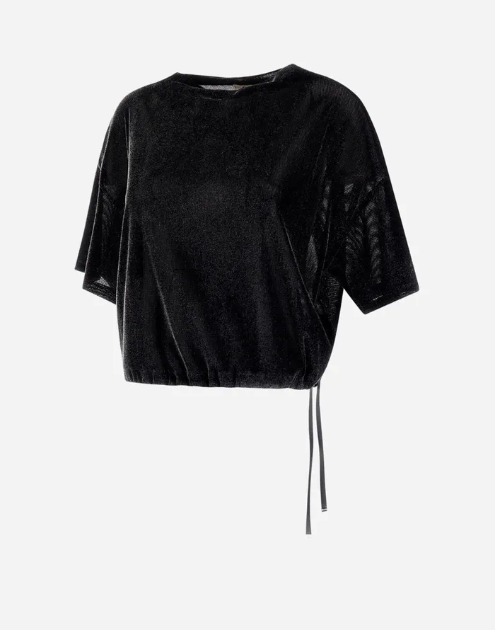 Herno TSHIRT IN RIBBYVELVET Black Women Tshirts and Tops